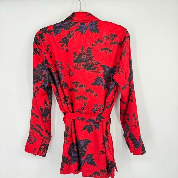 Zara Red Floral Wrap blouse Jacket Womens size Medium Asian pattern belted new - Picture 10 of 13